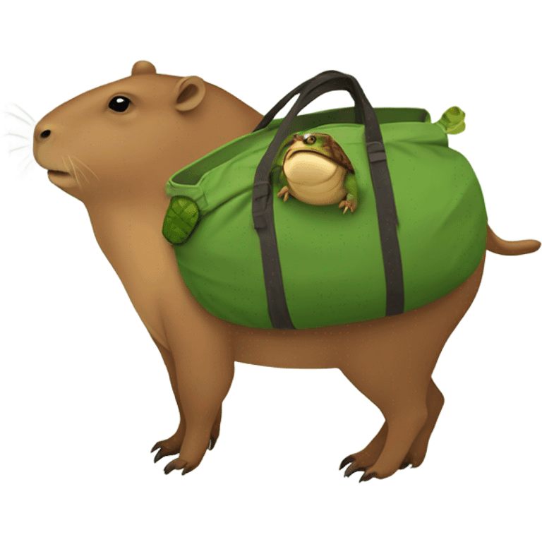 a capybara wearing a turtle bag emoji