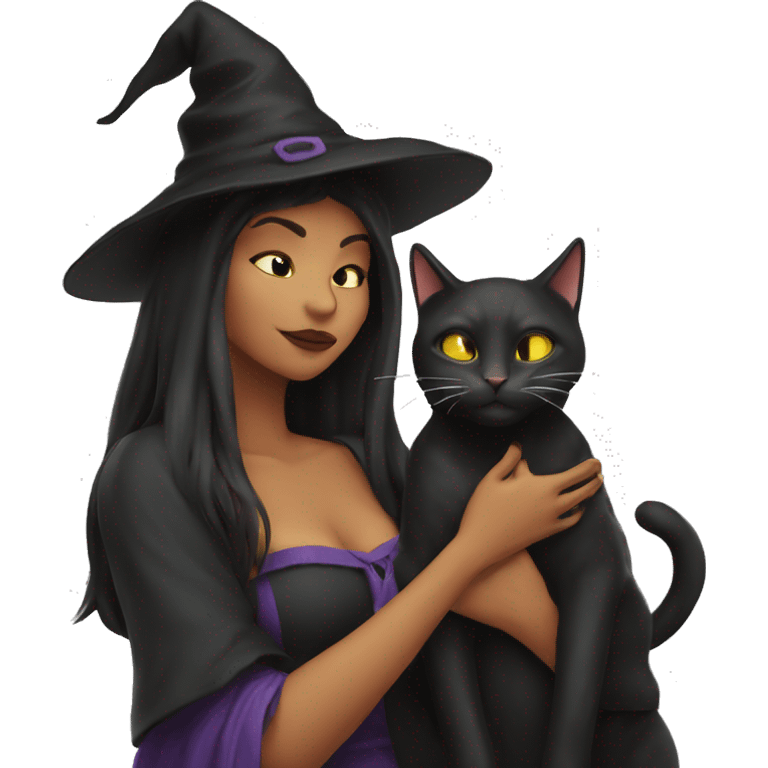 A witch and a cat kissing  emoji