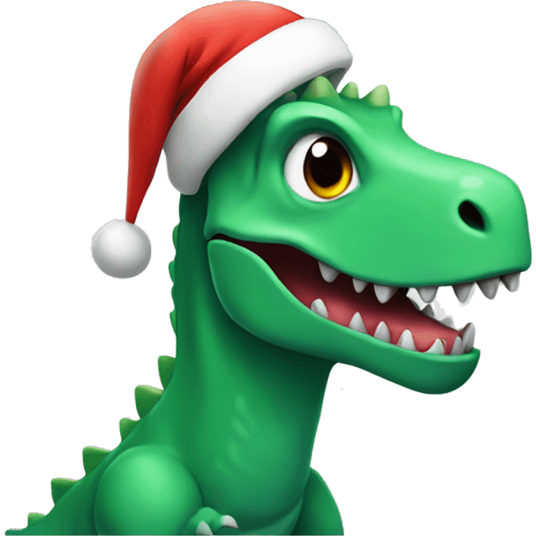 Dinosaur with a Christmas hat emoji