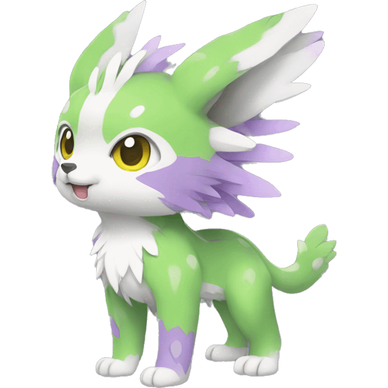 Cute cool green white yellow purple animal hybrid Fakemon full body emoji