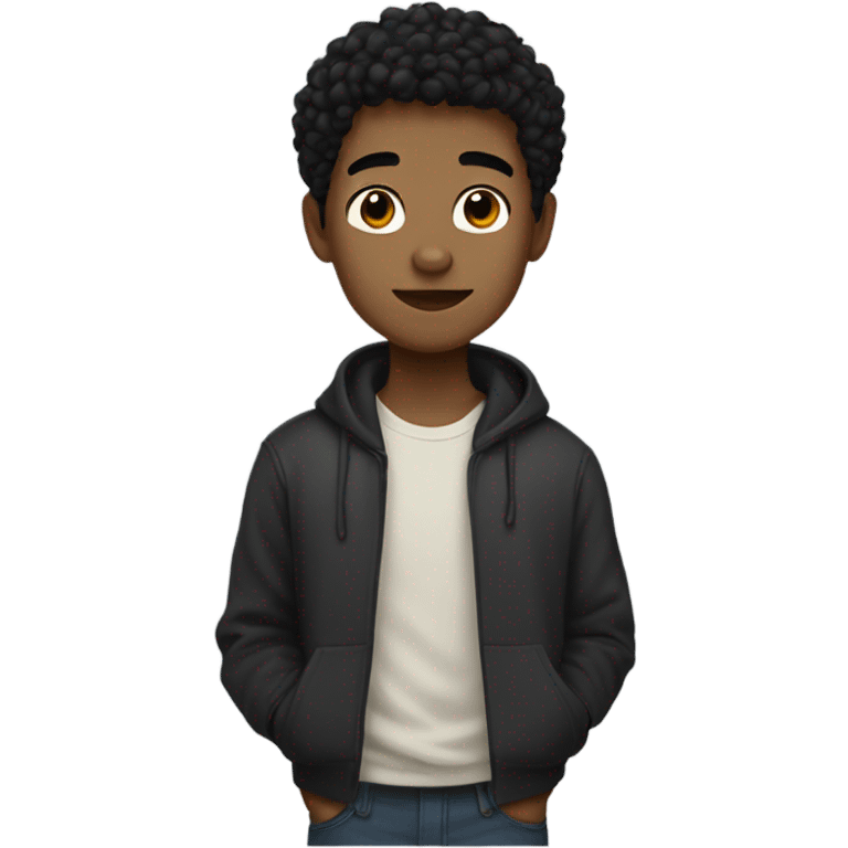 boy with short curly black hair, with broad shoulders and full height emoji