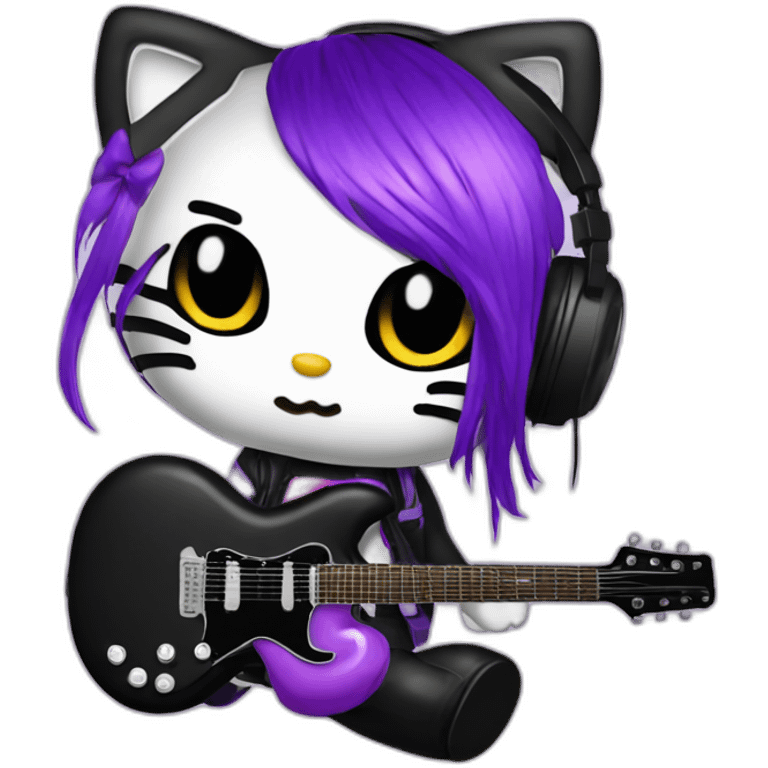 hello kitty emo rockstar headphone guitar black purple emoji