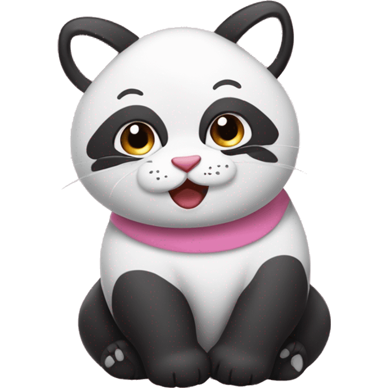 Gatto grasso che si sta scappando con un panda di colore rosa  emoji