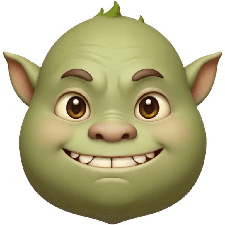 Cinematic Cute Ogre Portrait Emoji, with a surprisingly endearing, plump and huggable figure in soft earthy greens and browns, featuring big, kind eyes and a bashful smile, simplified yet irresistibly adorable, highly detailed with a soft glowing outline that captures the charm of a friendly giant who seems ready for a warm hug! emoji