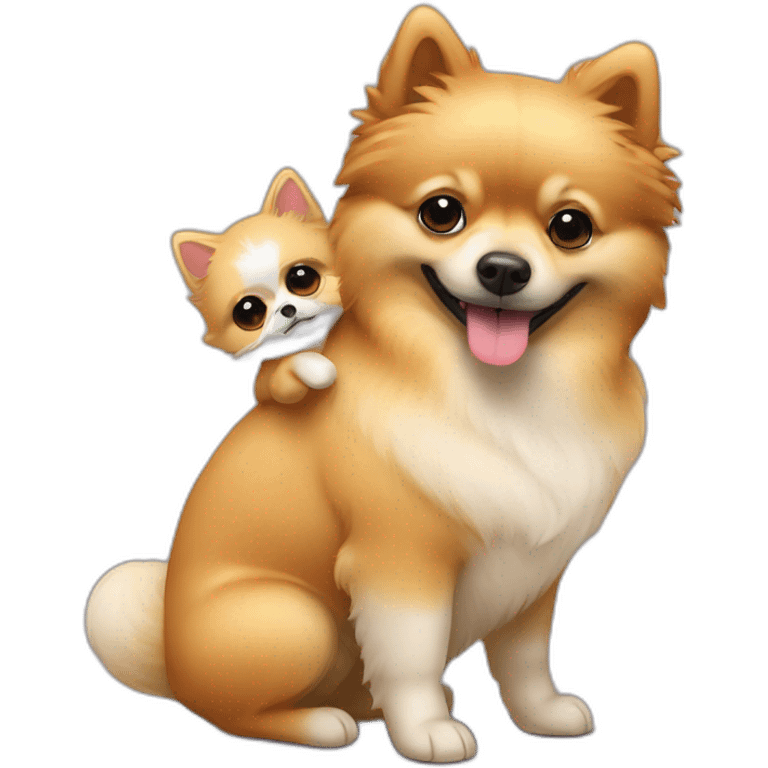 German mini pintscher hugging a pomeranian emoji