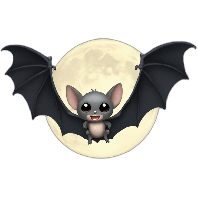 2 flying baby bats with a full moon behind bat emoji