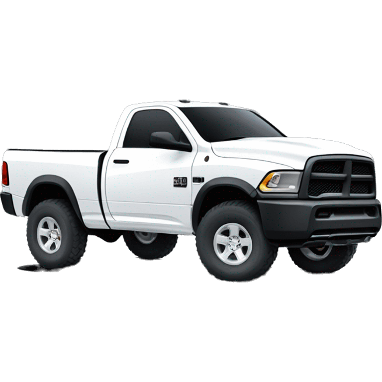 Heavy duty white Dodge ram truck three-quarter view with driver sticking his booted foot out  the window emoji