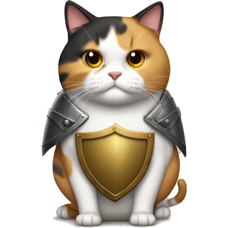 Fat calico cat with a shield  emoji