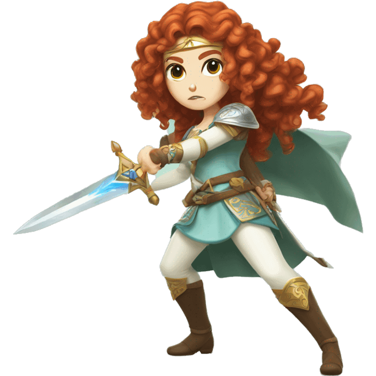 a white girl with long red curly hair and freckles, cosplaying Princess Zelda posing and ready for a fight emoji