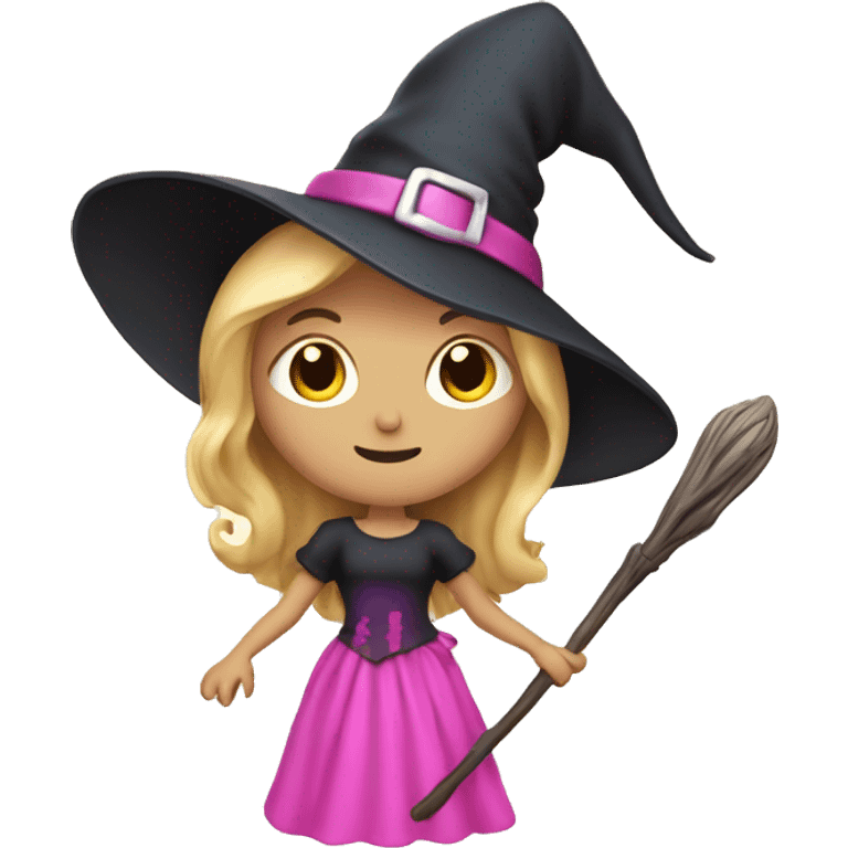 Witch with blond hair, magic wand and pink dress  emoji