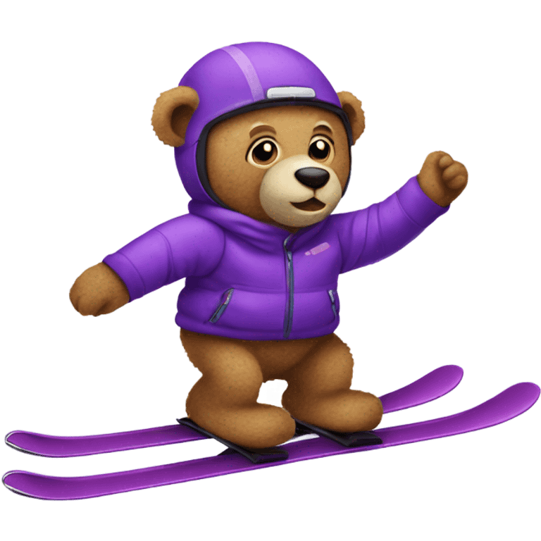 Teddy bear skiing on purple skis emoji