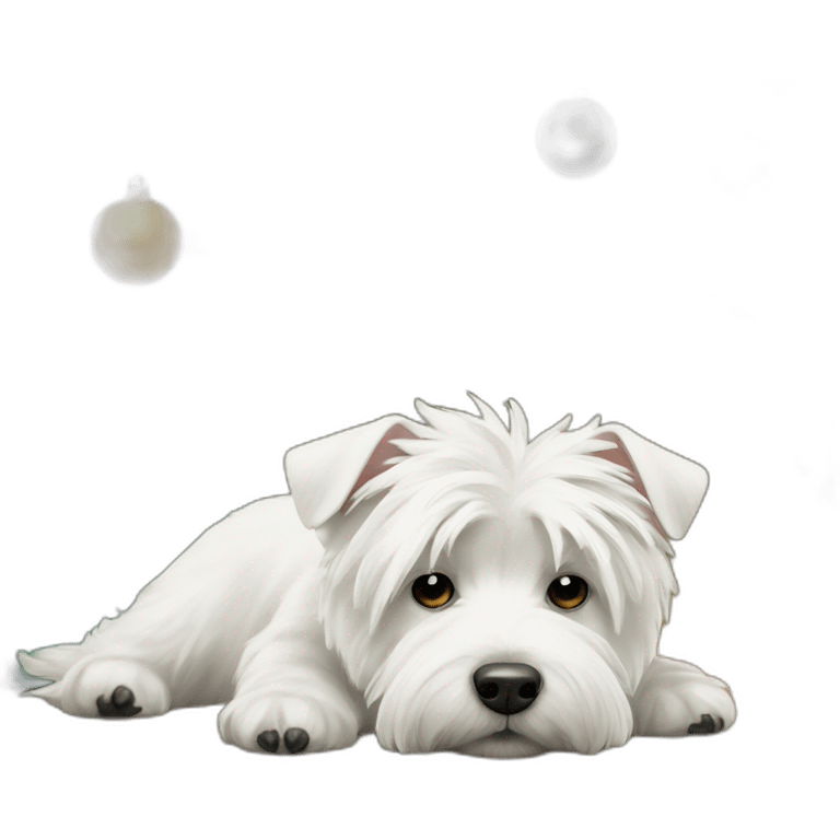 West Highland white terrier is under the Christmas tree emoji