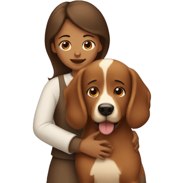 A sister hugging a brown dog  emoji