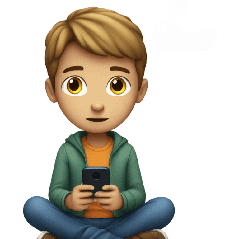 sitting boy with smartphone indoors emoji