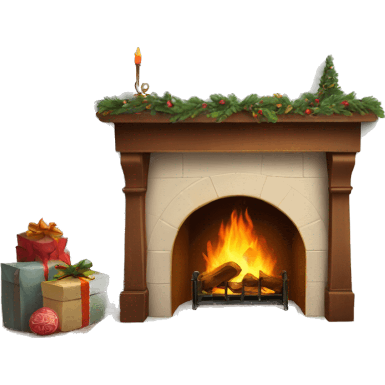 fireplace with winter decorations emoji