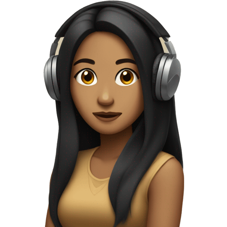 tan girl with long black hair listening to music emoji