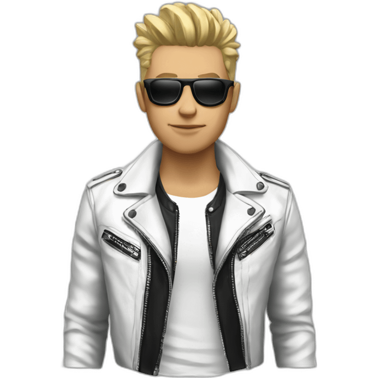 Punk male-with white leather jacket-mirror glasses emoji