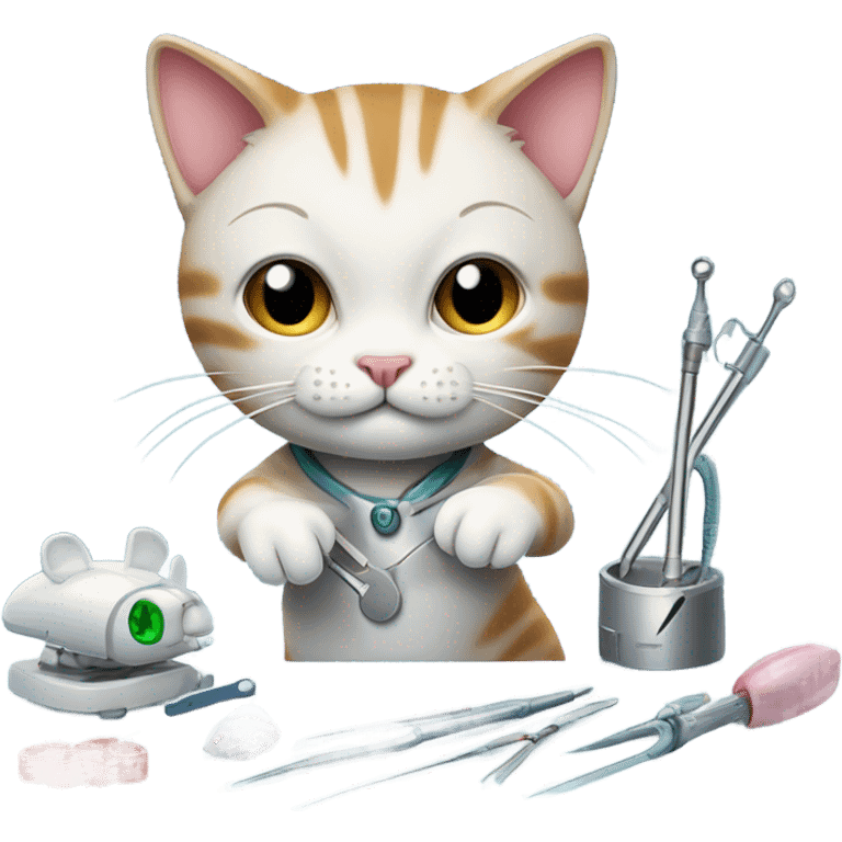 Cat doing brain surgery on mice  emoji