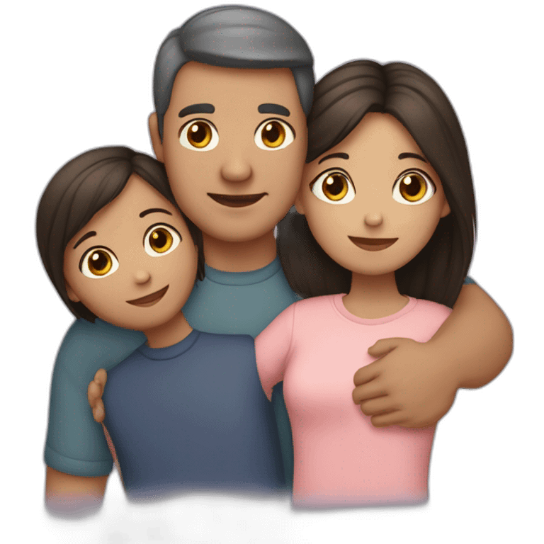 A girl hugs her parents (light skin color, dark hair) emoji