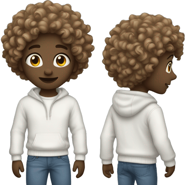 Light dark boy with curly hair blue jean and White pullover emoji