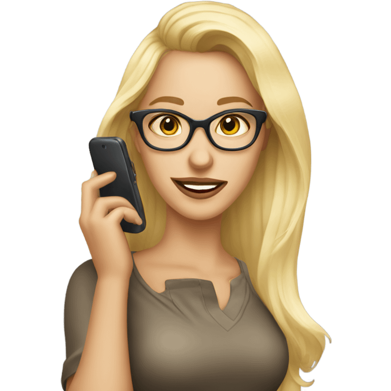 Beautiful Blonde woman wearing glasses calling on cell phone emoji