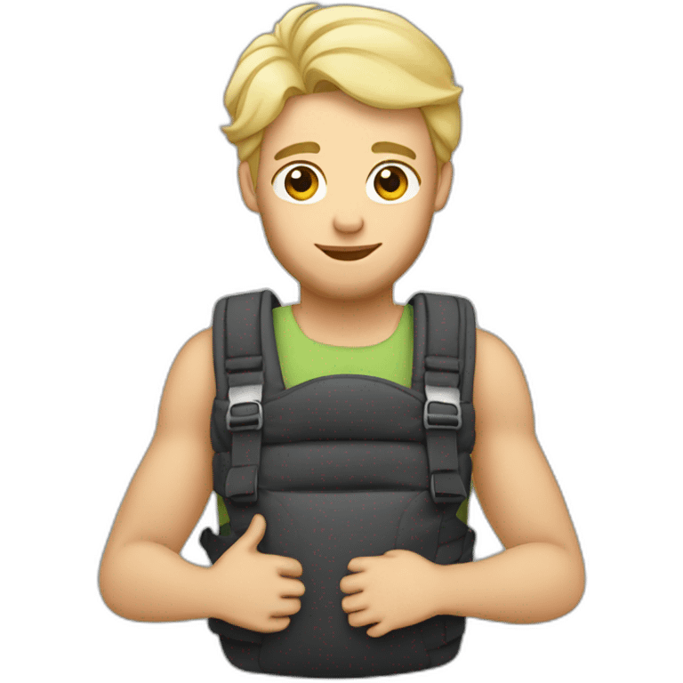 Blonde man wearing a baby in a baby carrier with broad shoulders and short scruffy hair emoji