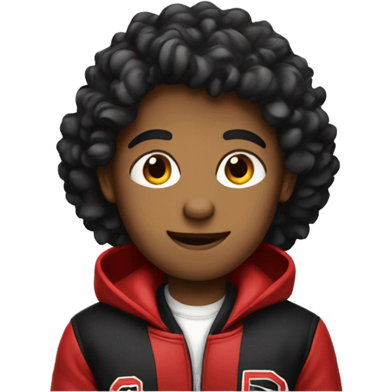 Boy wearing black and red varsity jacket emoji