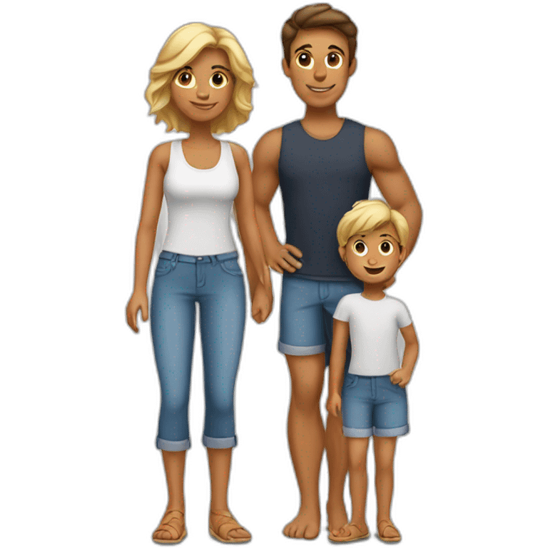 Tanned family three kids emoji