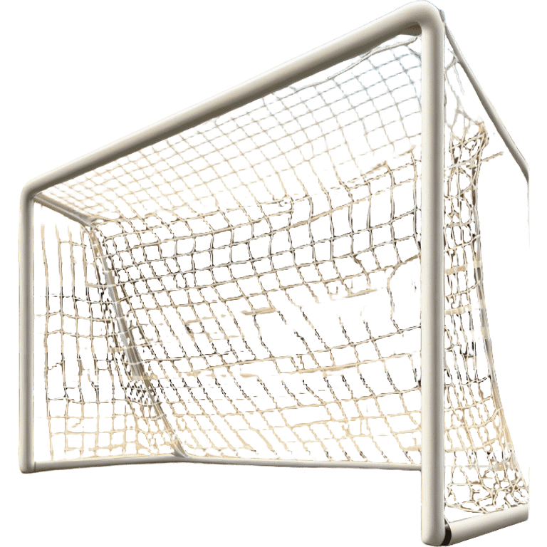 Cinematic Realistic image of a soccer goal net with intricately detailed mesh textures and subtle signs of wear, set against a dynamic, sunlit stadium backdrop that emphasizes its iconic presence in the game emoji