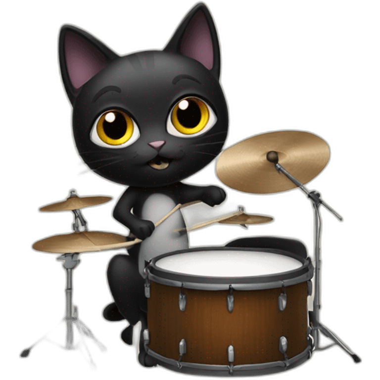 a black cat with big eyes playing drums  emoji