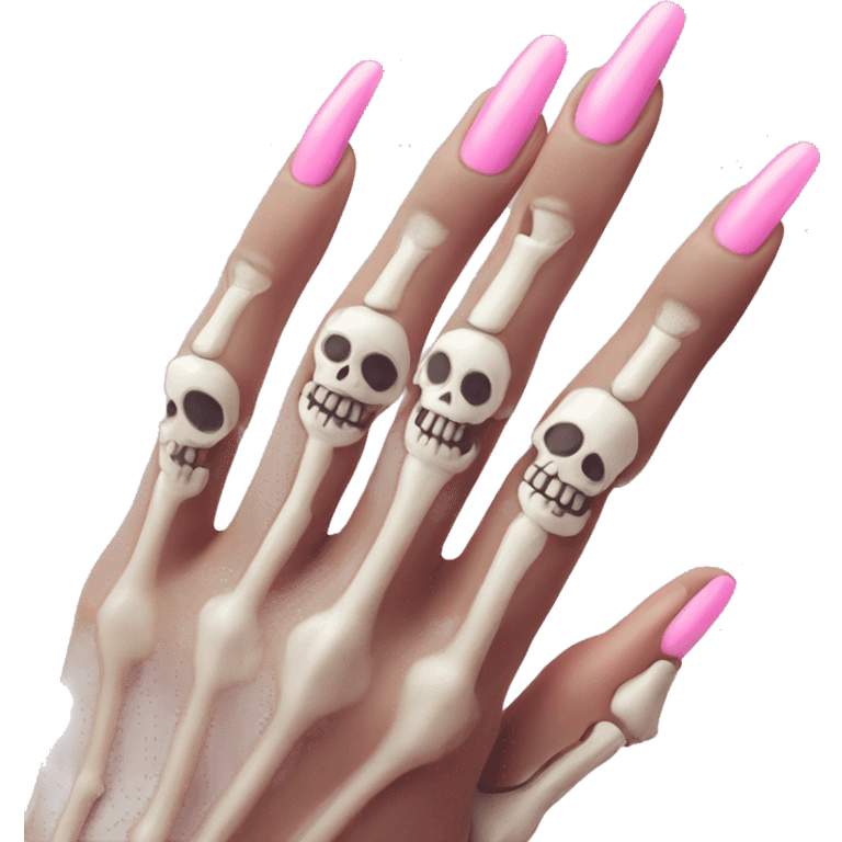 Skeleton hand 5 fingers with pink polish nails minimalistic  emoji