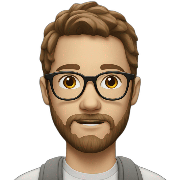 a hyperrealistic portrait of a white teenager with glasses and brown beard with long brown hair emoji