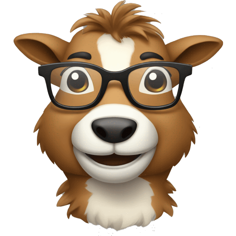 happy smart smiling brown chamois with glasses turn to left emoji