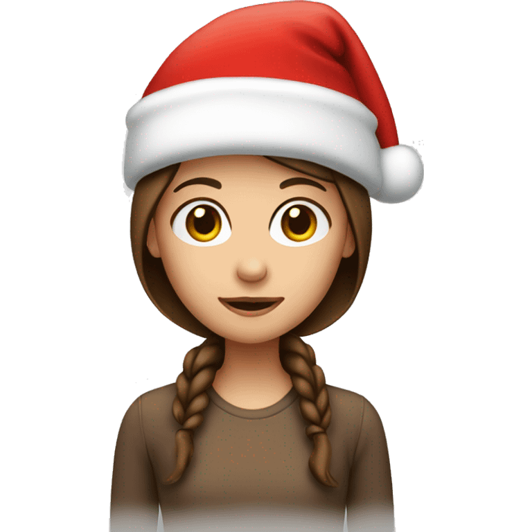 Girl wi the brown hair wearing a Santa hat emoji