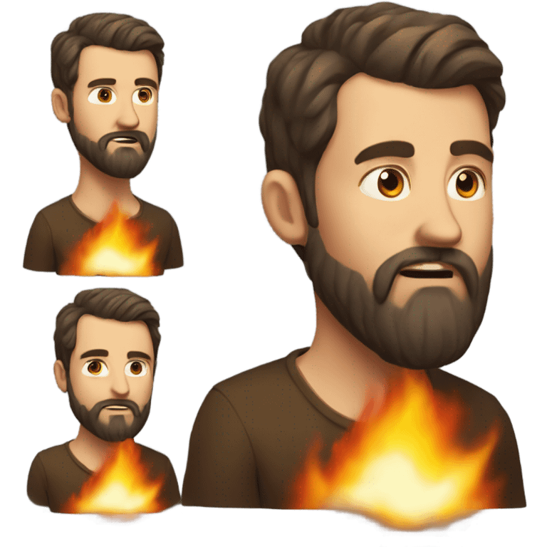 realistic portrait of bearded male breathing fire emoji