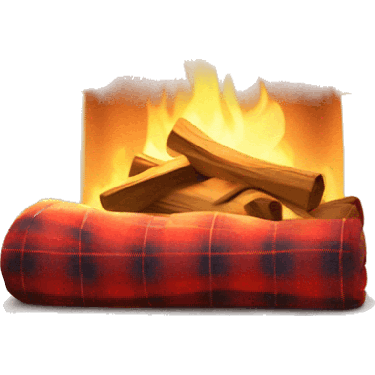 Emoji of a cozy plaid folded by the fireplace with soft light and light warmth. Calm colors, simple shape and texture emoji