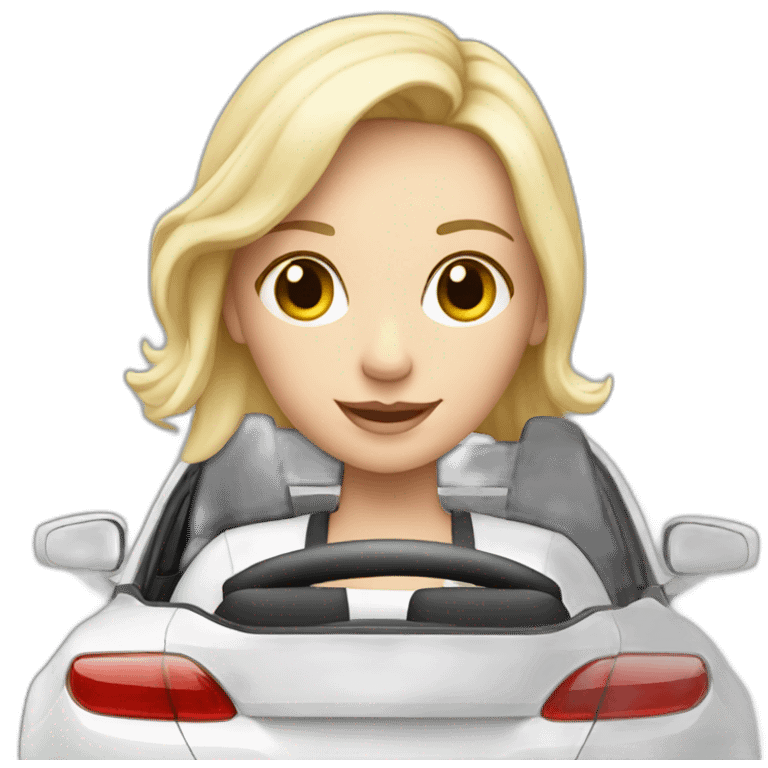 cute blonde girl driving a white car emoji