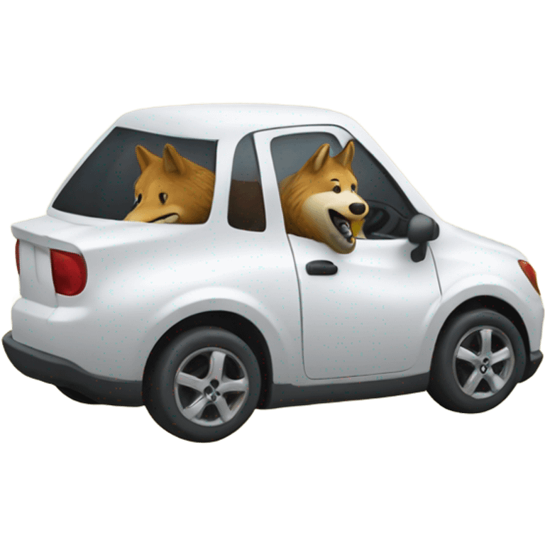 Tiny car next to big wolf’s feet paw emoji