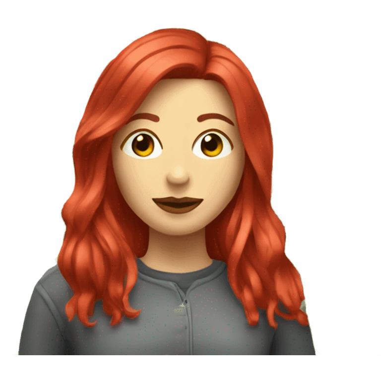 Woman with straight ruby red hair, beside marijuana plant  emoji