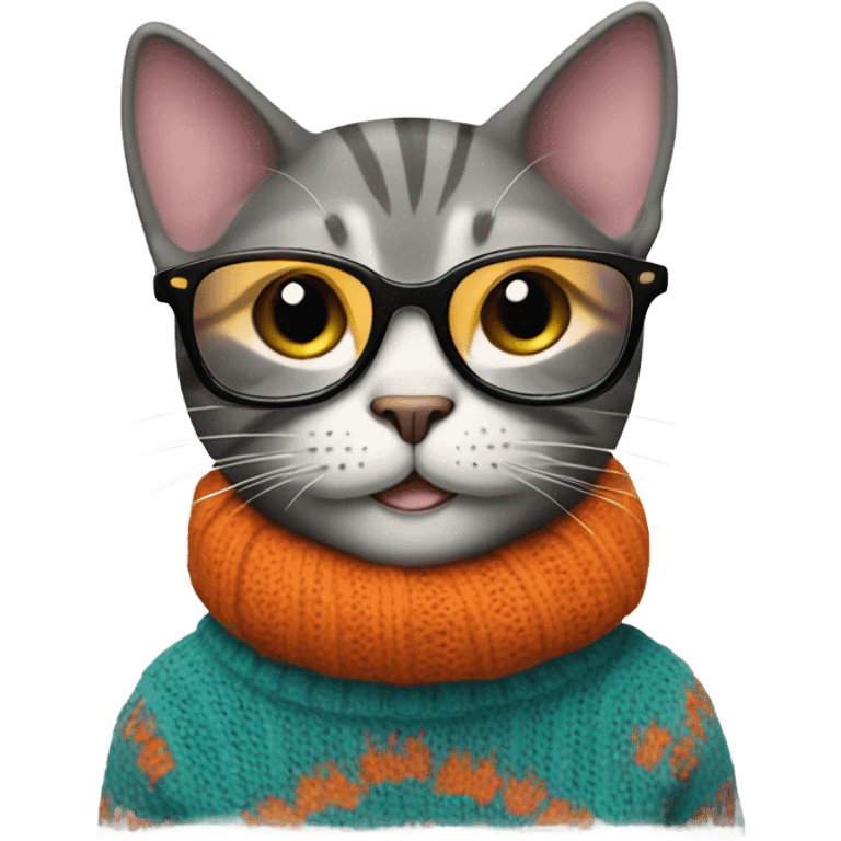 happy cat wearing a sweater and glasses emoji