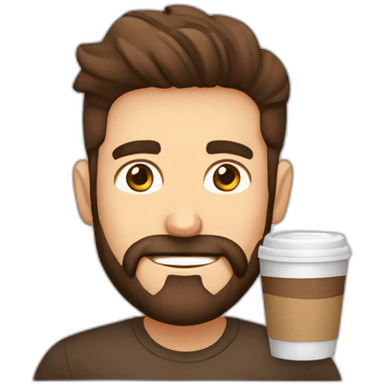 homem com barba segurando um copo café emoji