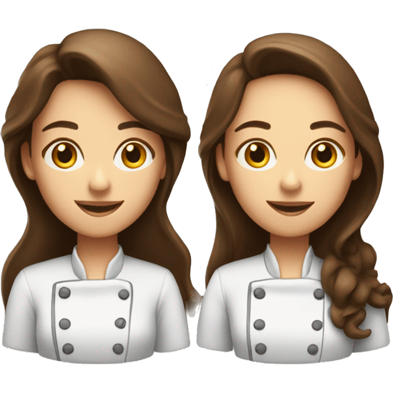 Two female cooks for a logo. The first one has long chocolate brown straight hair. The second one has long golden wavy hair. emoji