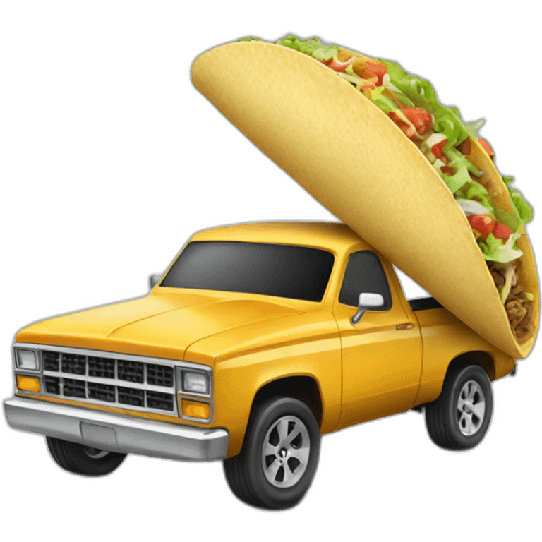 A taco with arms driving a pickup truck emoji