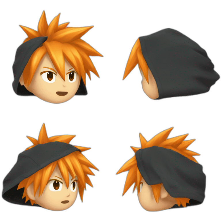 cloud strife with orange hair. Black clothes full body  emoji