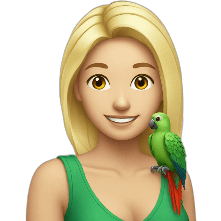 smiling blonde girl with parrot on her shoulder emoji