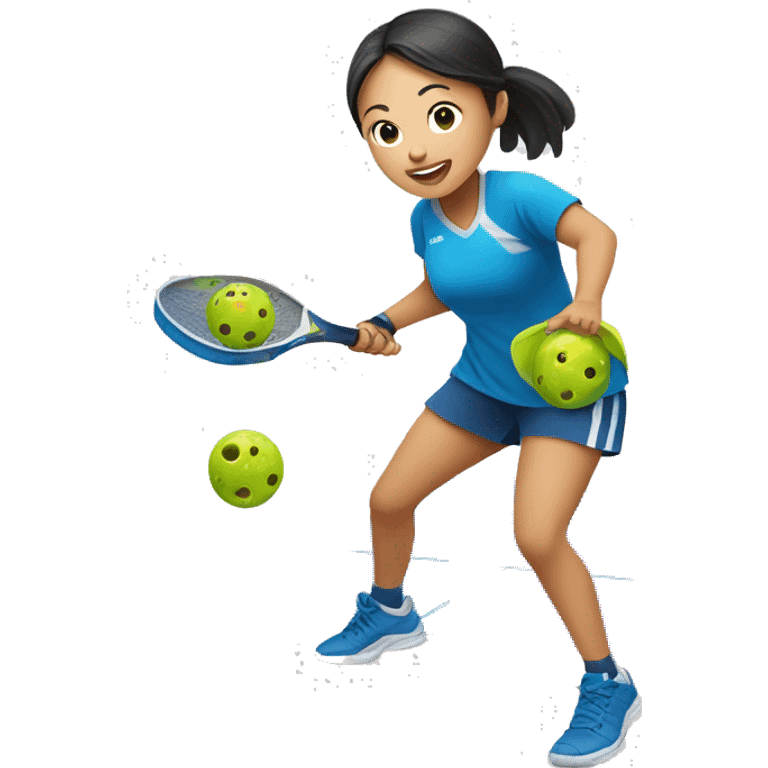 Asian girl is playing pickleball emoji