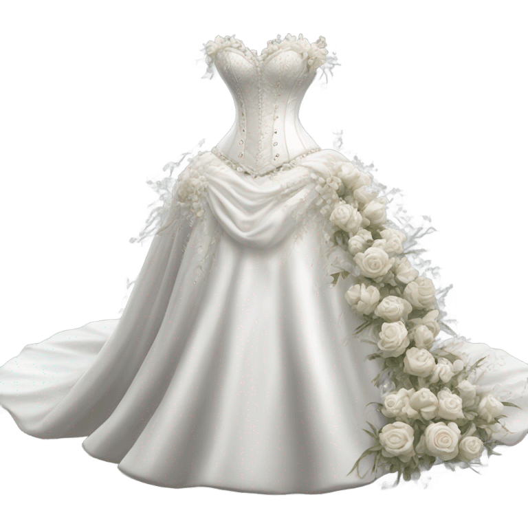 Hyper Realistic ornate corset Wedding dress displays white with flowers  emoji