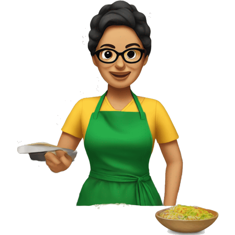 mexican lady green apron  with glasses cooking tacos emoji