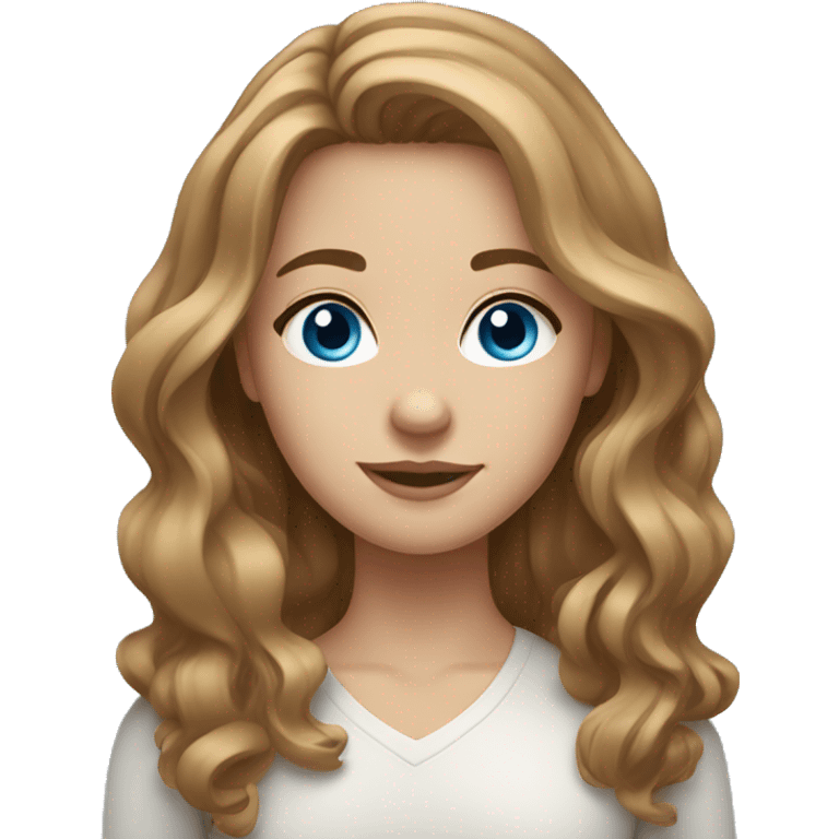 Girl with medium long, light brown wavy hair, blue eyes  emoji