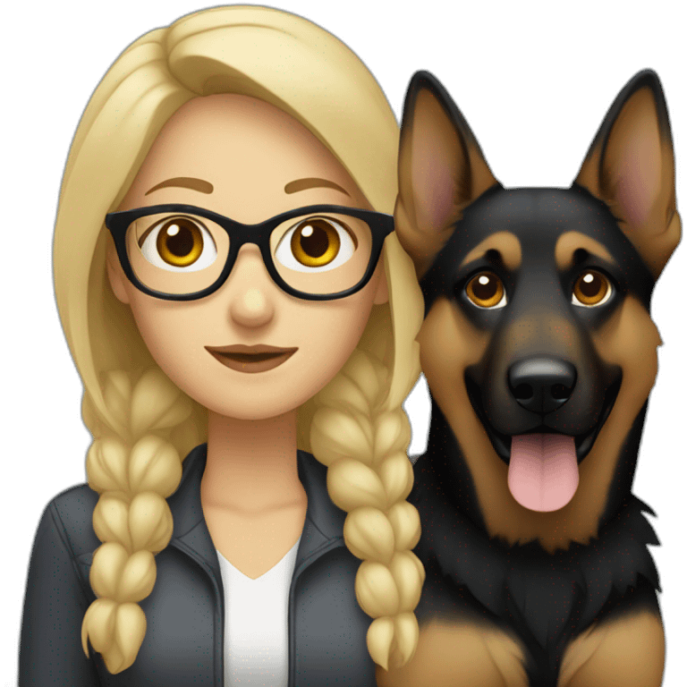 blonde woman wearing glasses with german shepherd emoji